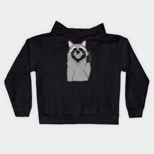 Grumpy Racoon Holding Middle finger funny gift Kids Hoodie